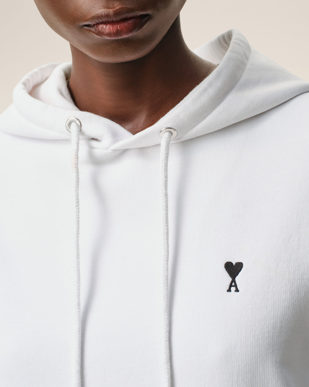 White Cotton Ami De Coeur Cropped Hoodie