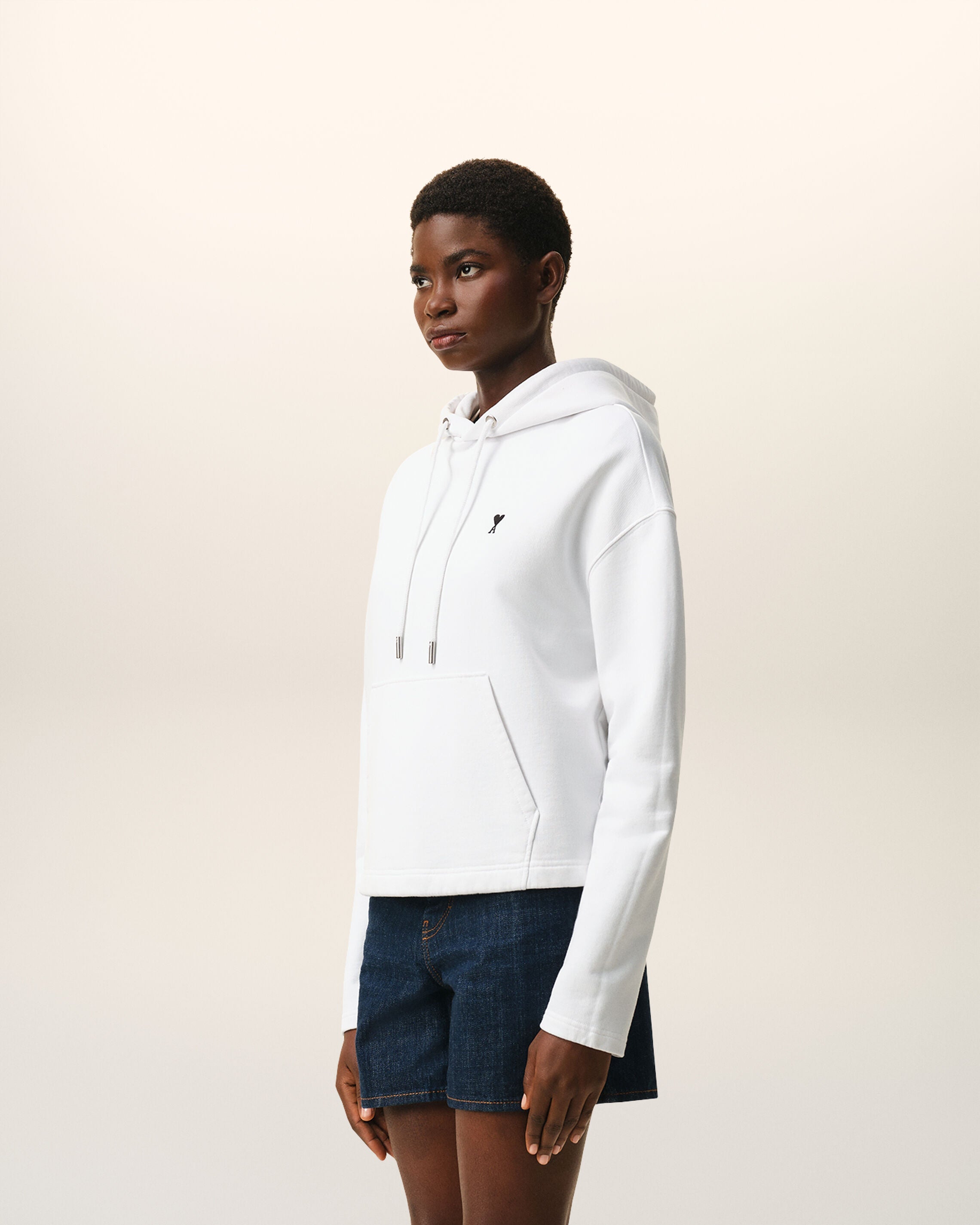 White Cotton Ami De Coeur Cropped Hoodie