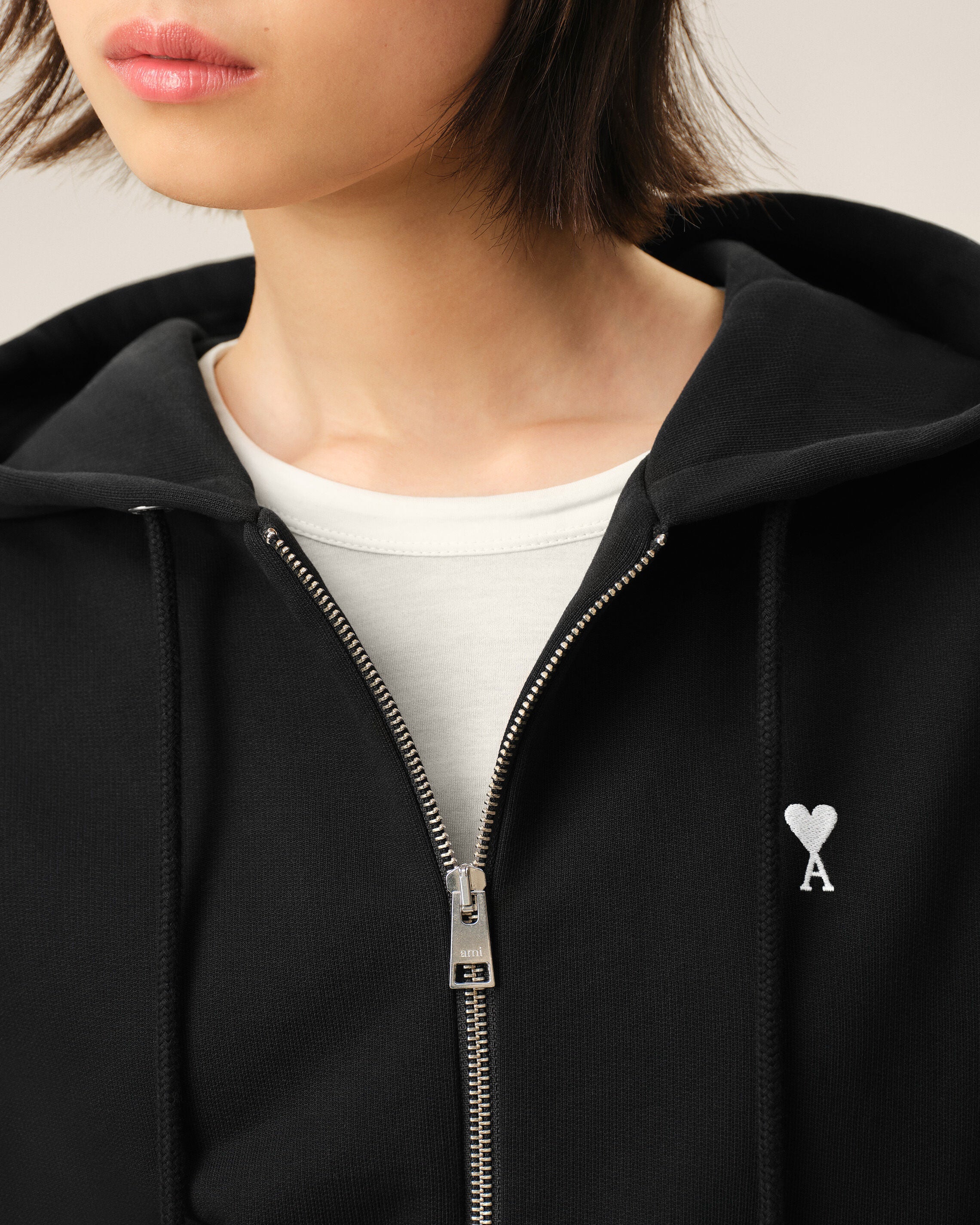 Black Cotton Ami De Coeur Zipped Hoodie