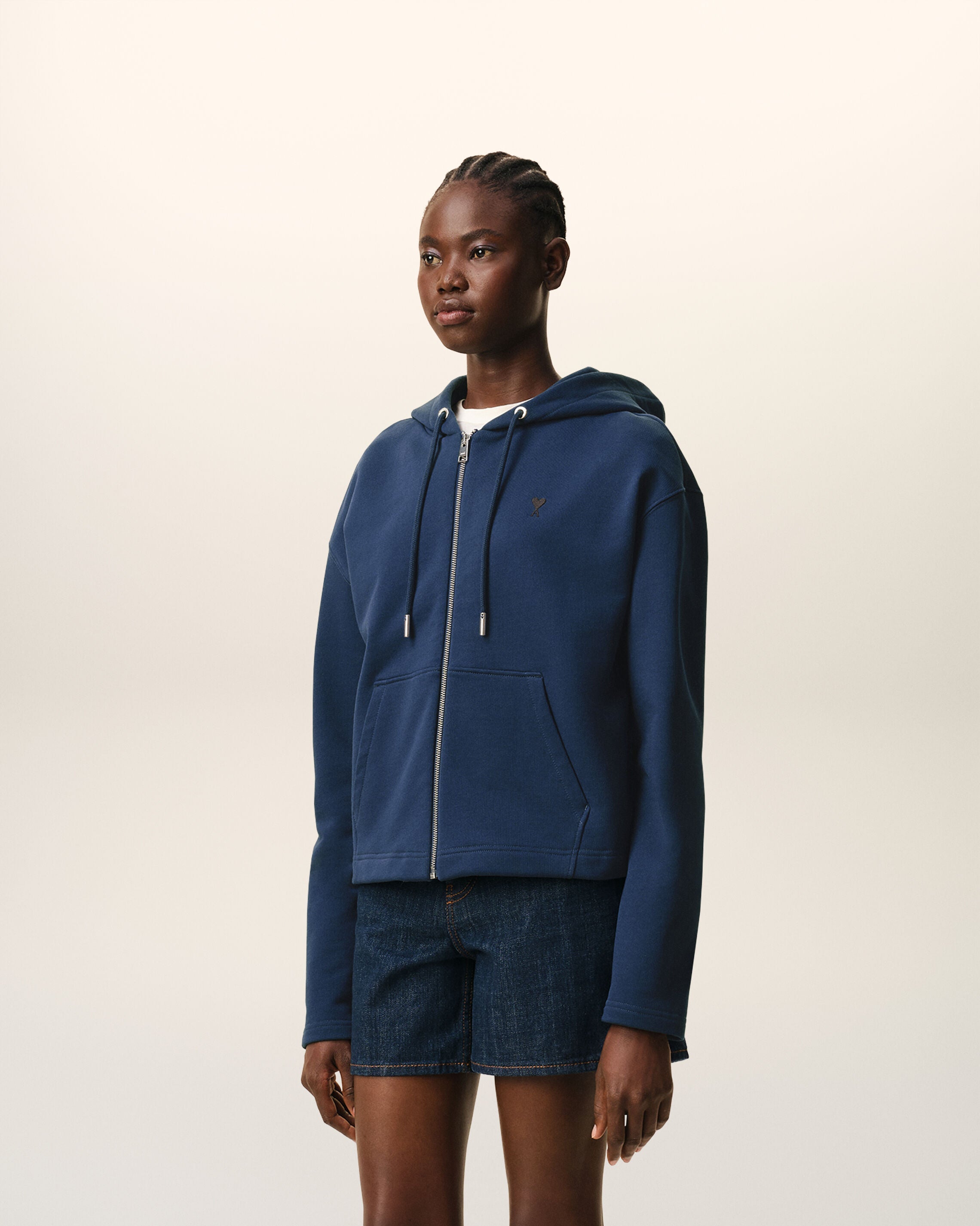 Blue Cotton Ami De Coeur Zipped Hoodie