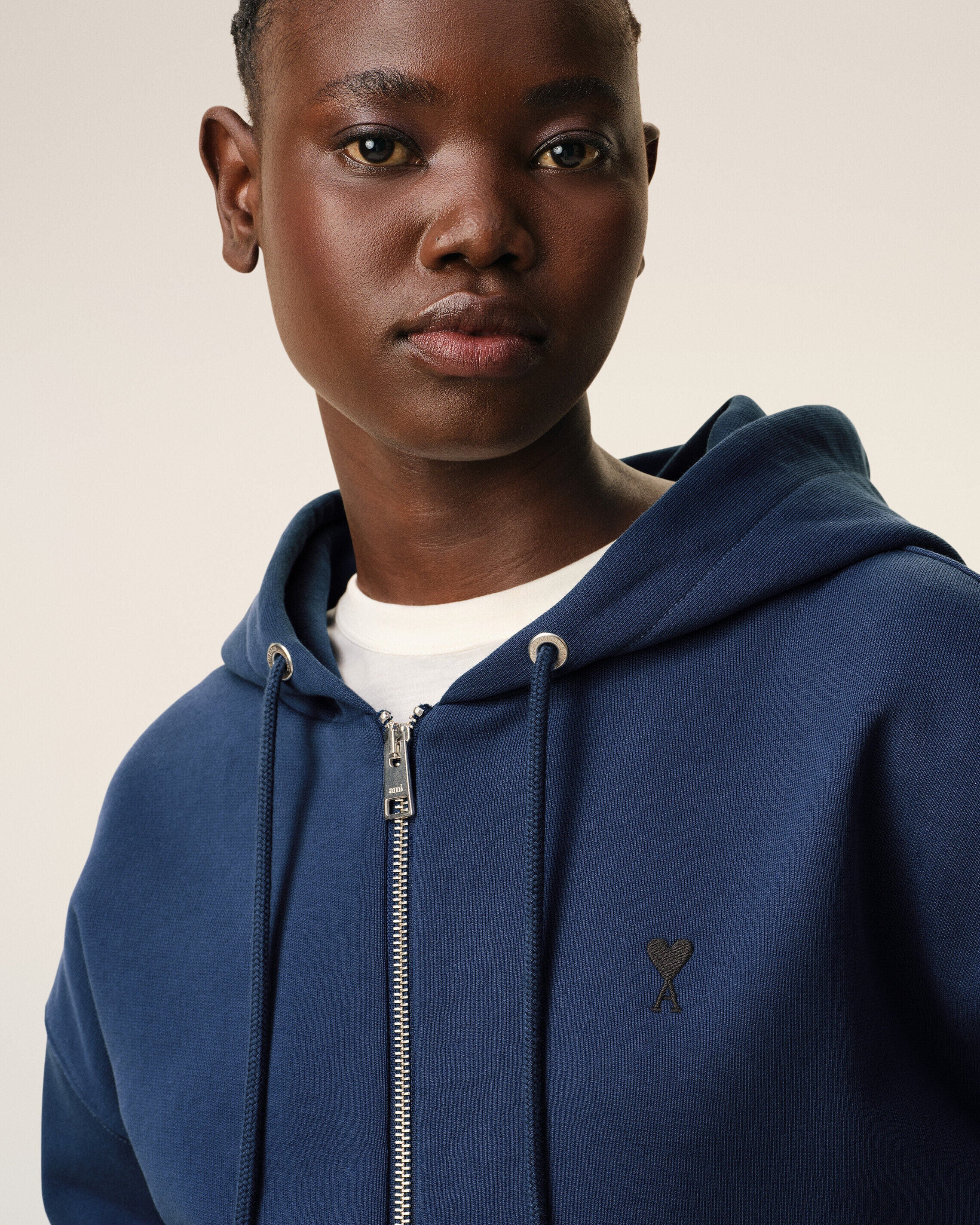 Blue Cotton Ami De Coeur Zipped Hoodie