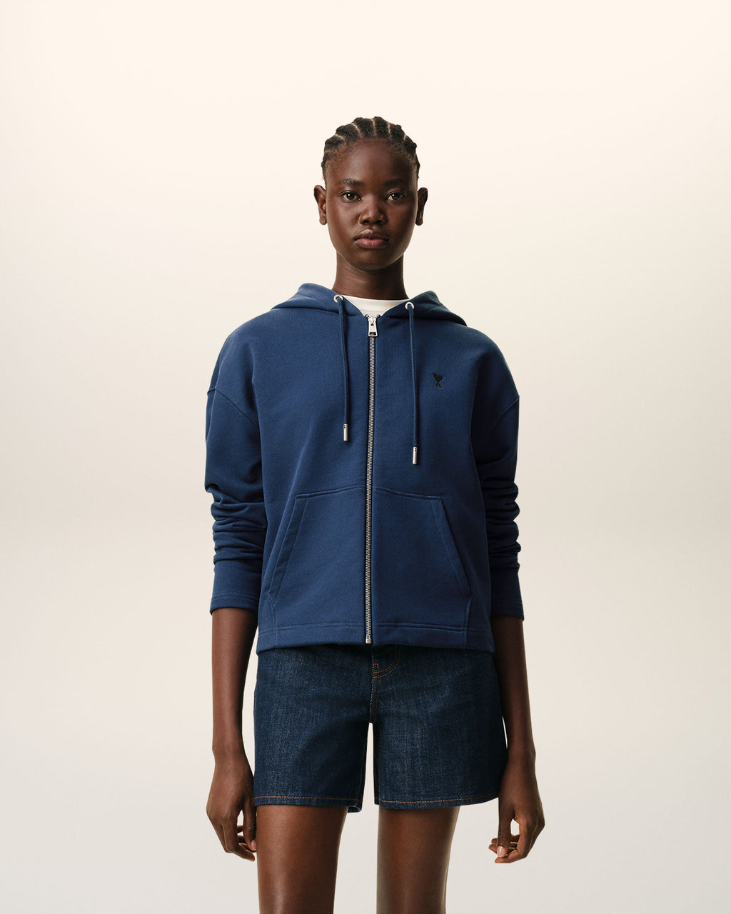 Blue Cotton Ami De Coeur Zipped Hoodie