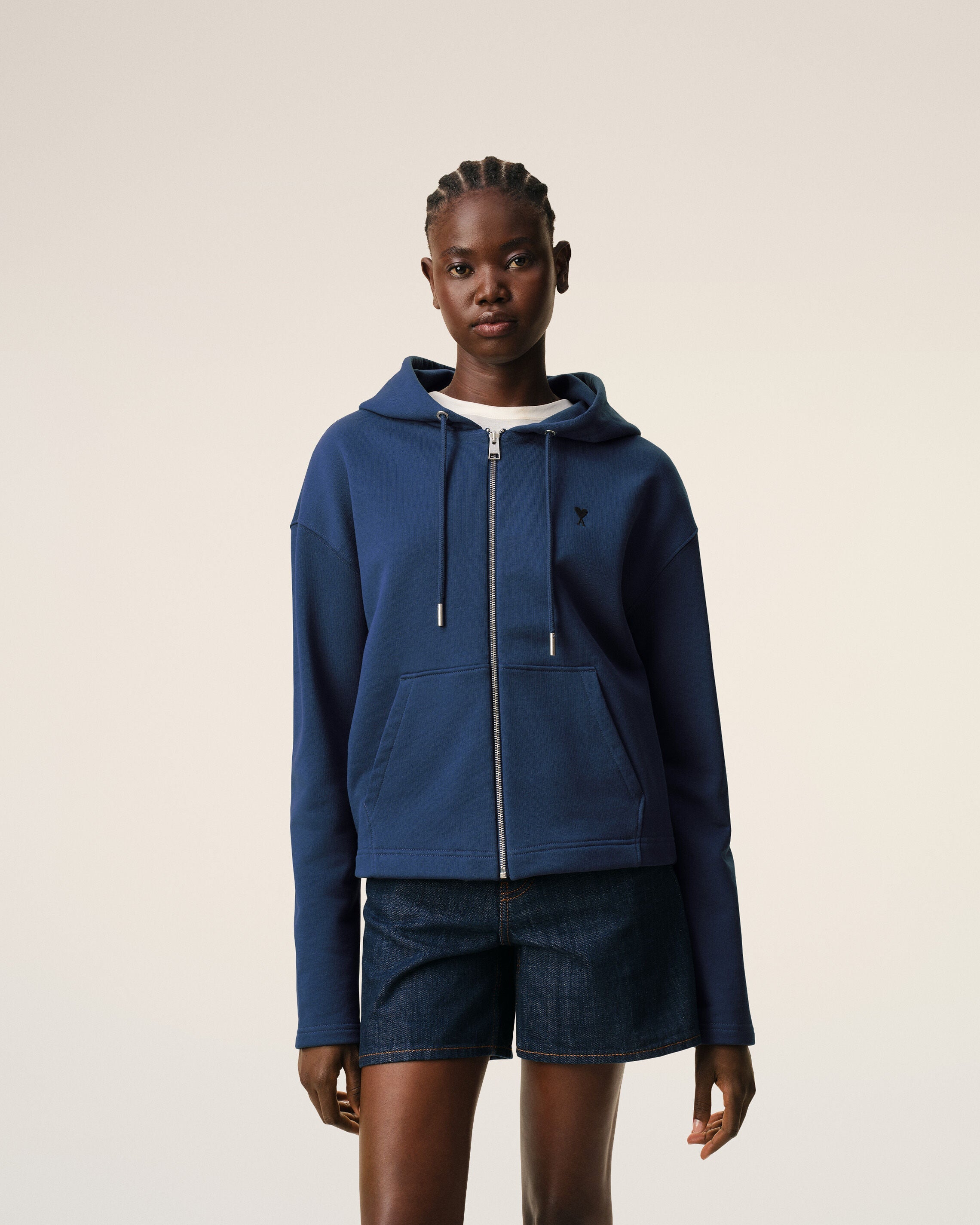Blue Cotton Ami De Coeur Zipped Hoodie