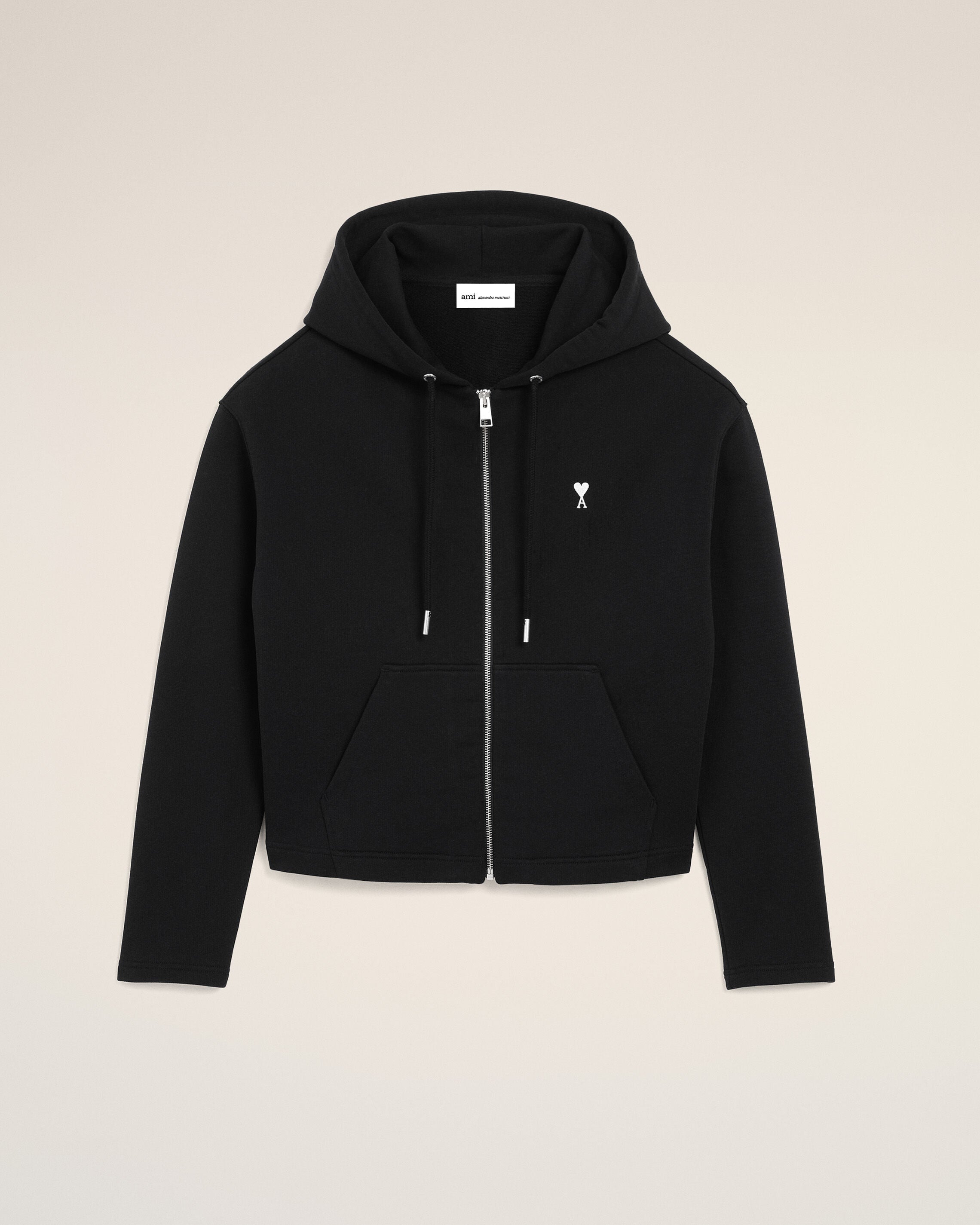 Black Cotton Ami De Coeur Zipped Hoodie