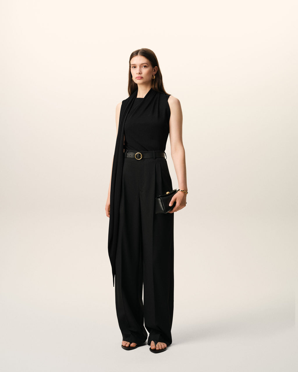 Black Jersey Sleeveless Lavalliere Top