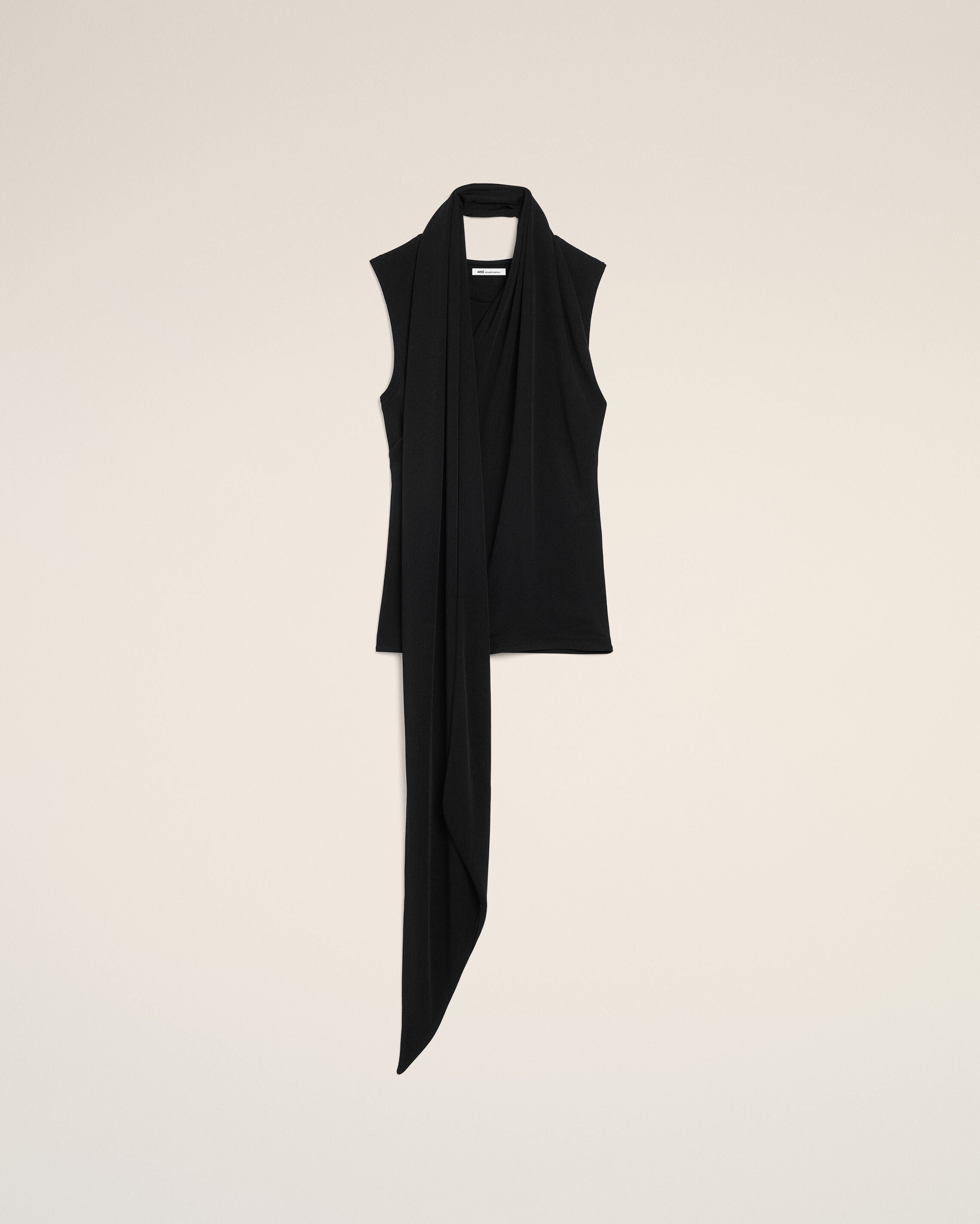 Black Jersey Sleeveless Lavalliere Top
