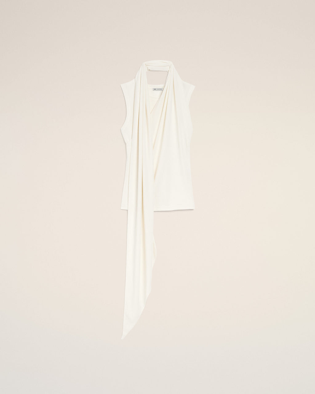 White Jersey Sleeveless Lavalliere Top
