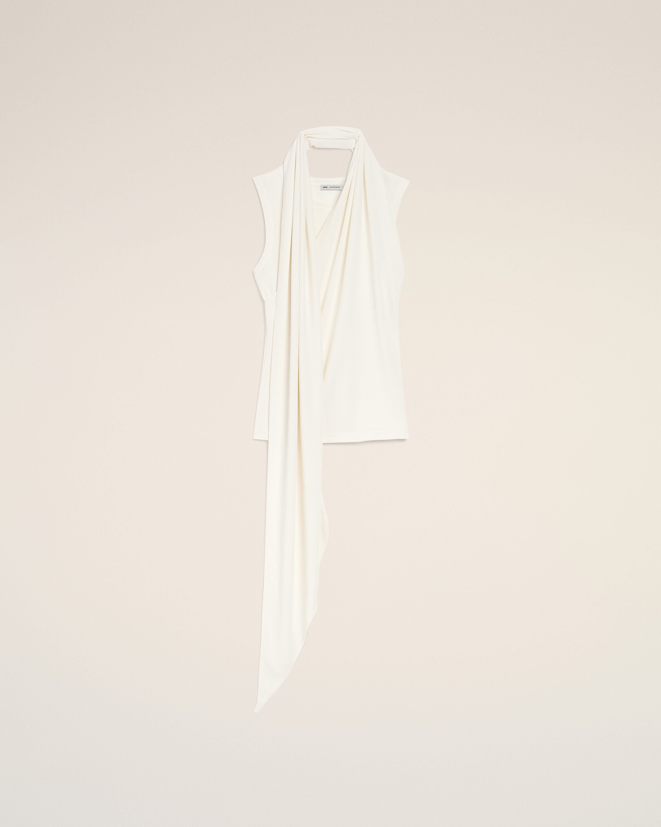 White Jersey Sleeveless Lavalliere Top