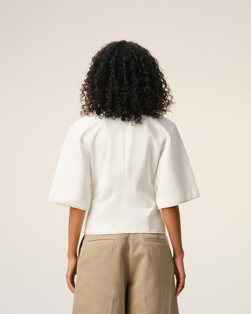 White Cotton Short Sleeves Fitted Top