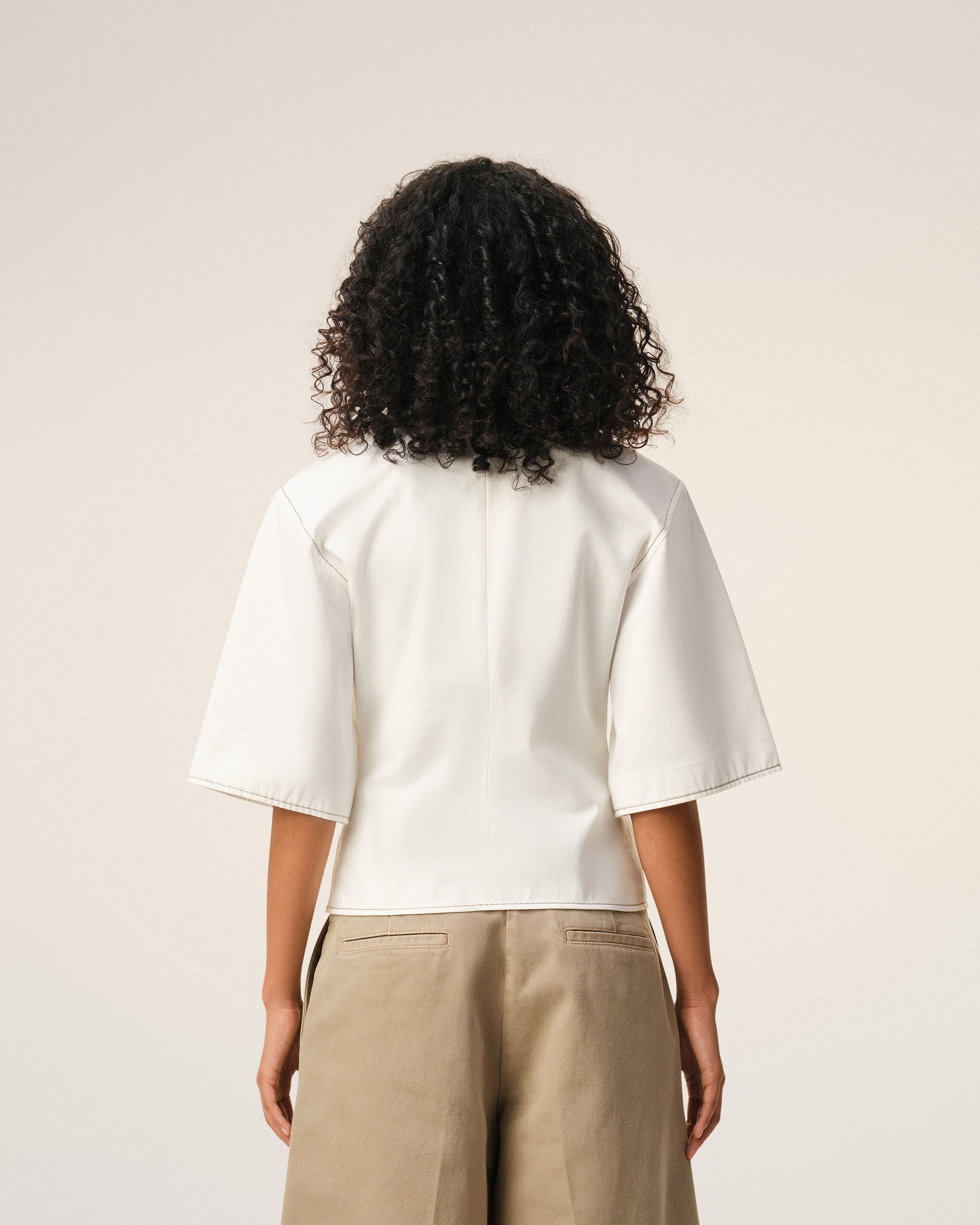White Cotton Short Sleeves Fitted Top