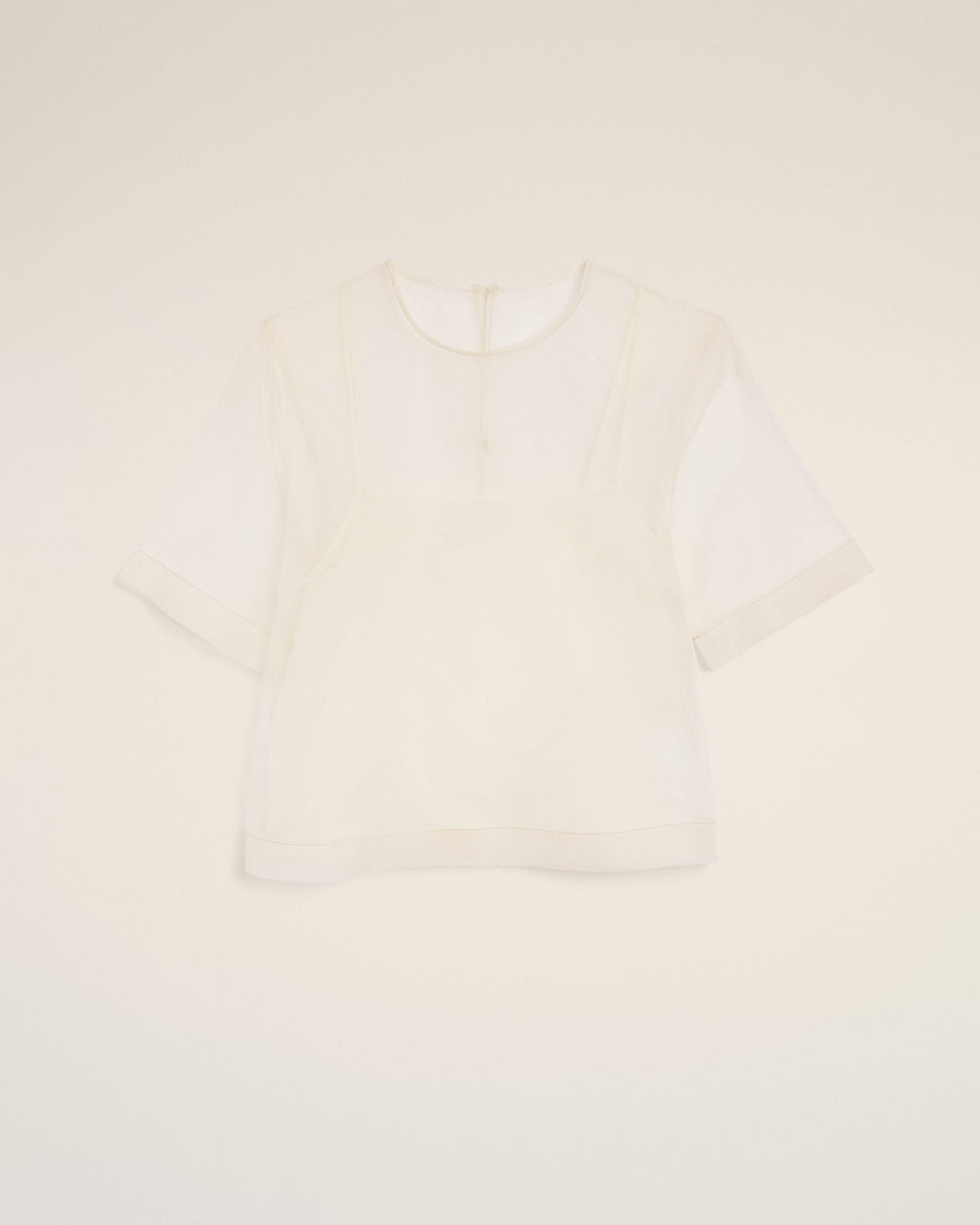White SIlk Short Sleeves Sheer With Undertop Top