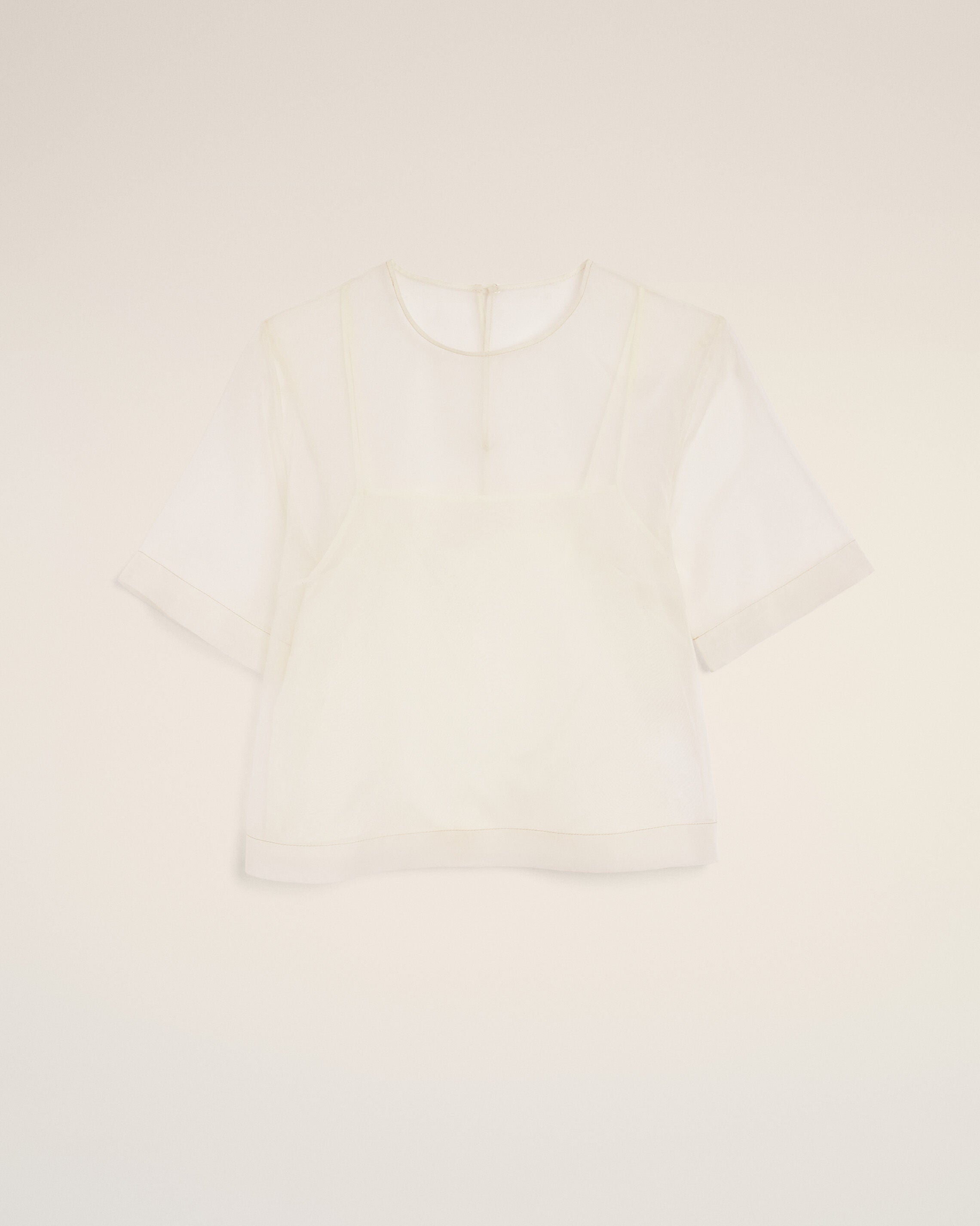 White SIlk Short Sleeves Sheer With Undertop Top