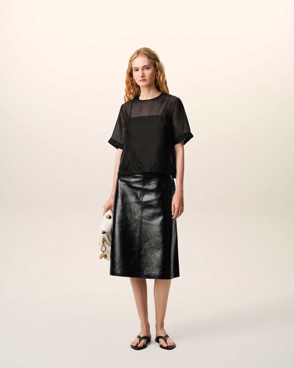 Black SIlk Short Sleeves Sheer With Undertop Top