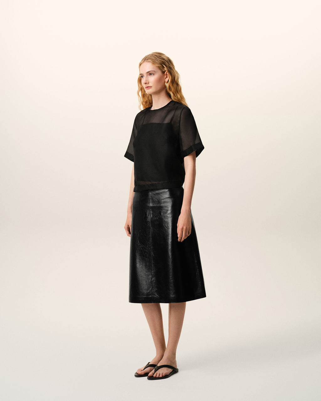 Black SIlk Short Sleeves Sheer With Undertop Top