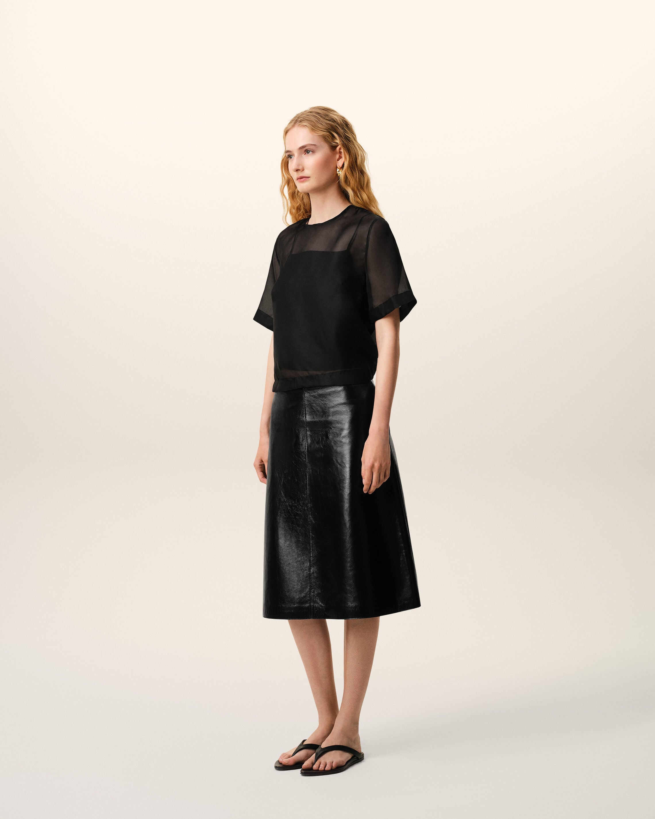 Black SIlk Short Sleeves Sheer With Undertop Top