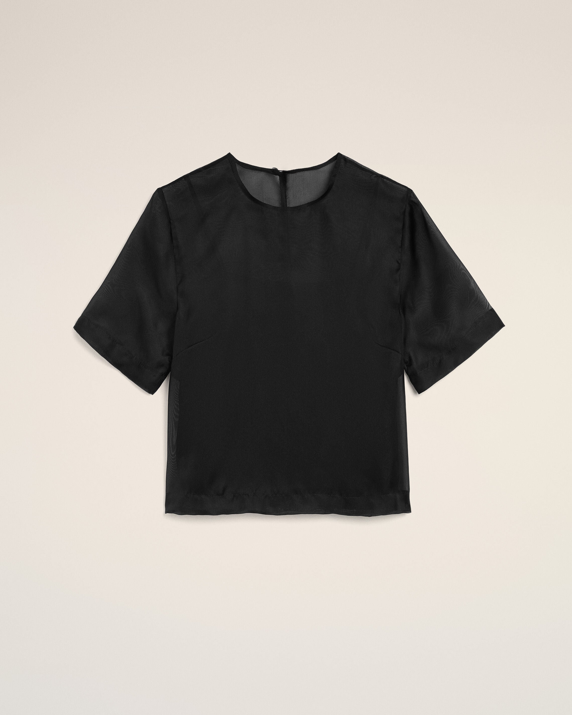 Black SIlk Short Sleeves Sheer With Undertop Top