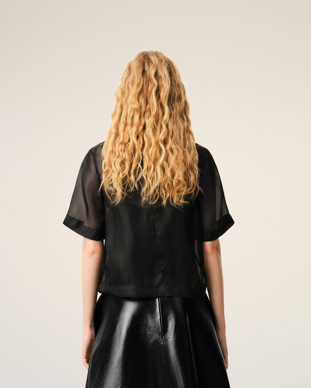 Black SIlk Short Sleeves Sheer With Undertop Top