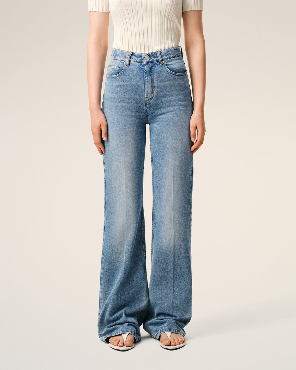 Blue Cotton Flare Fit Jeans