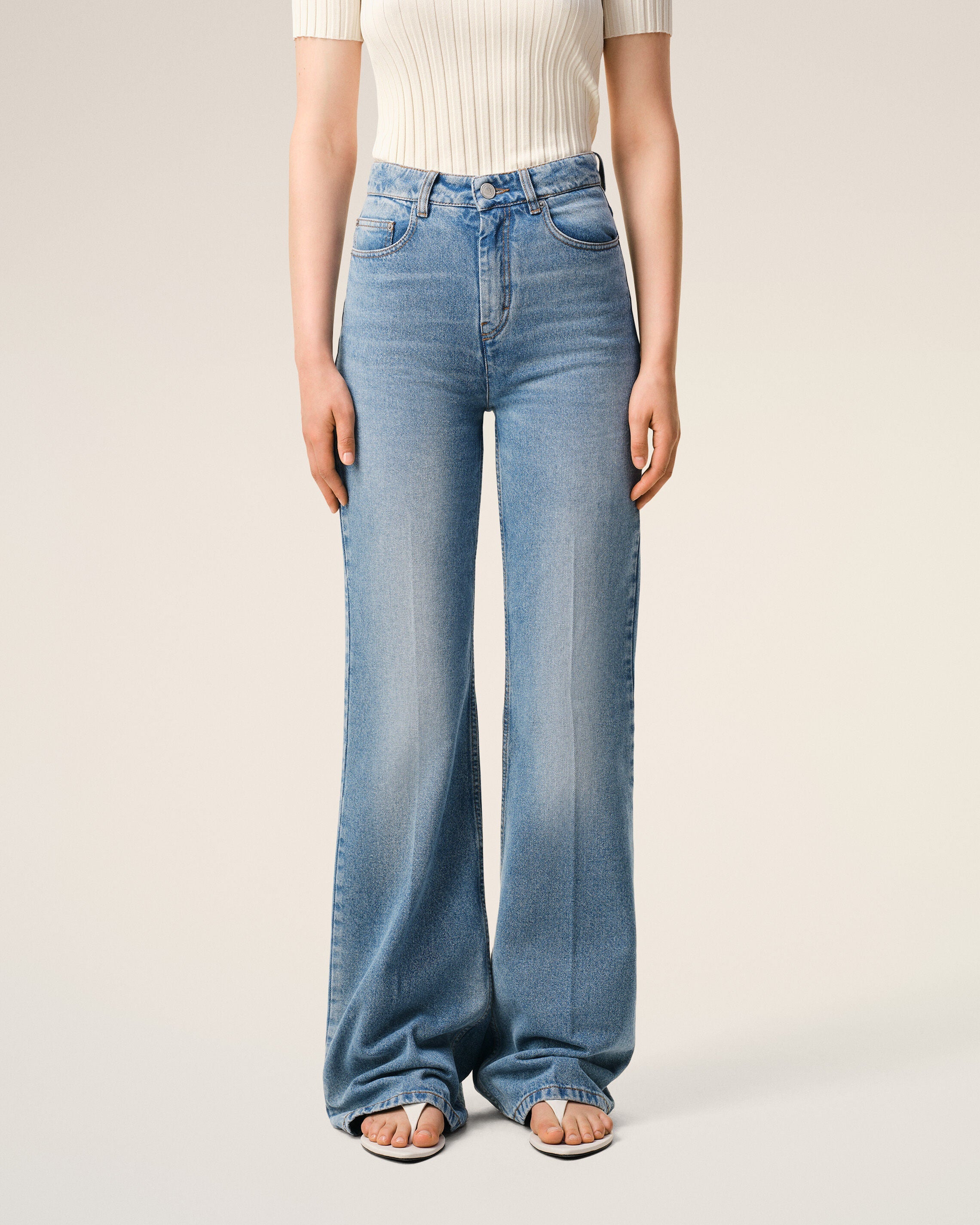 Blue Cotton Flare Fit Jeans