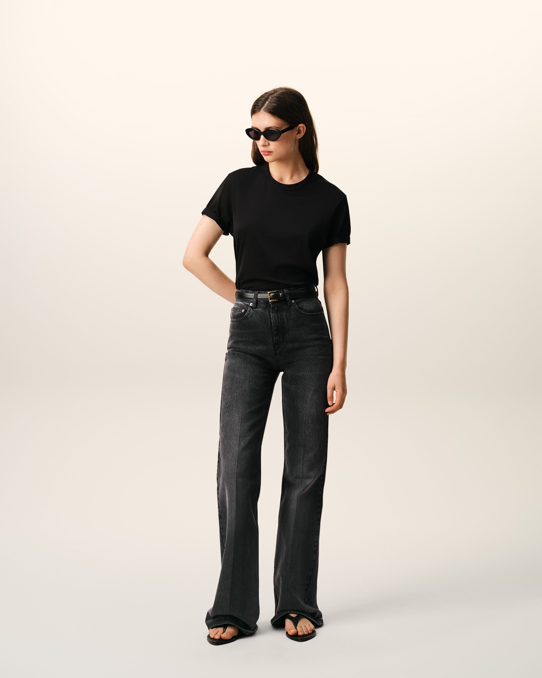 Black Cotton Flare Fit Jeans