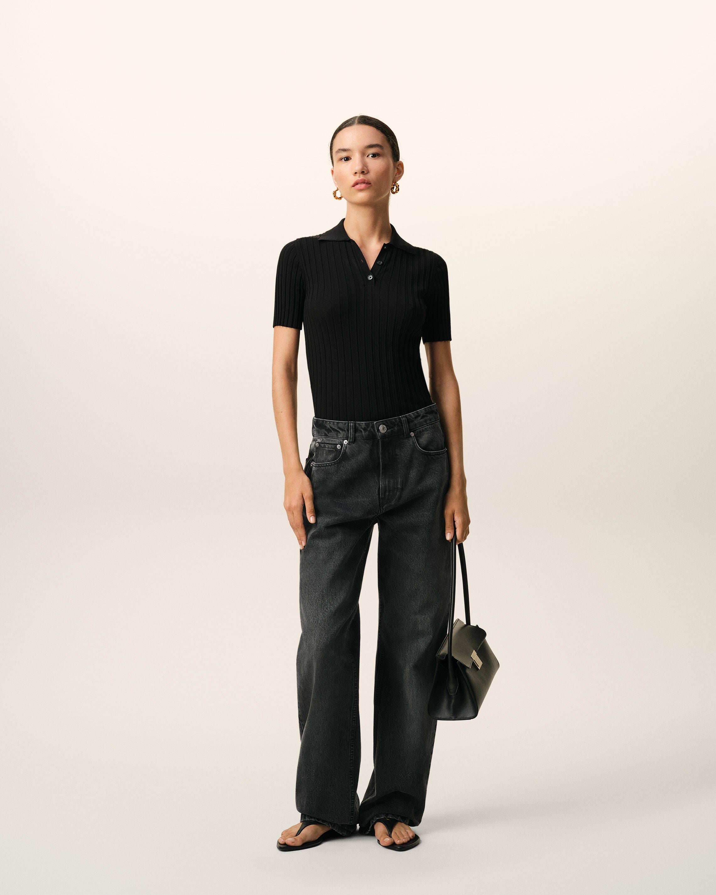 Black Cotton Large Fit Jeans