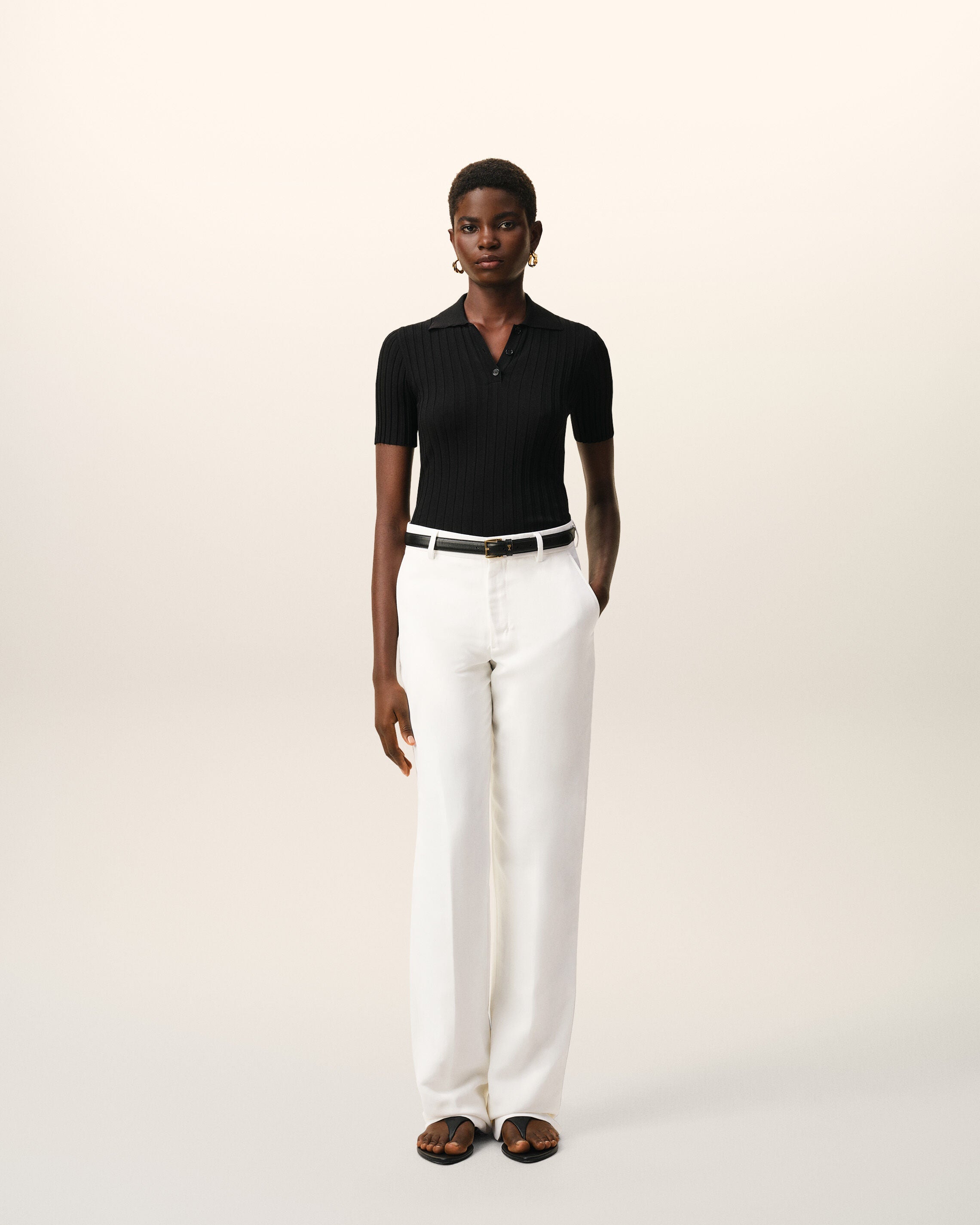 White Blended Linen Low Waist Straight Pant