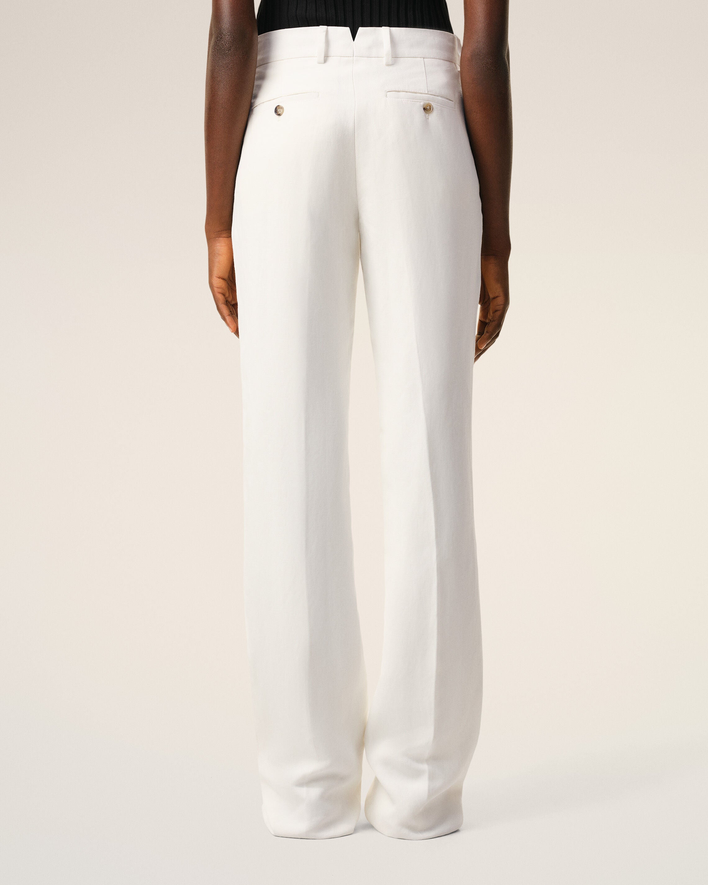 White Blended Linen Low Waist Straight Pant
