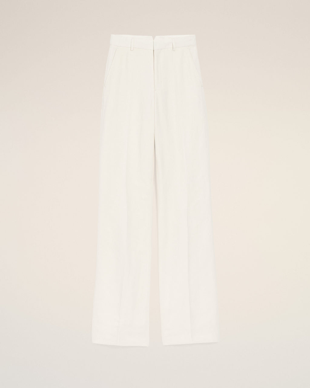 White Blended Linen Low Waist Straight Pant