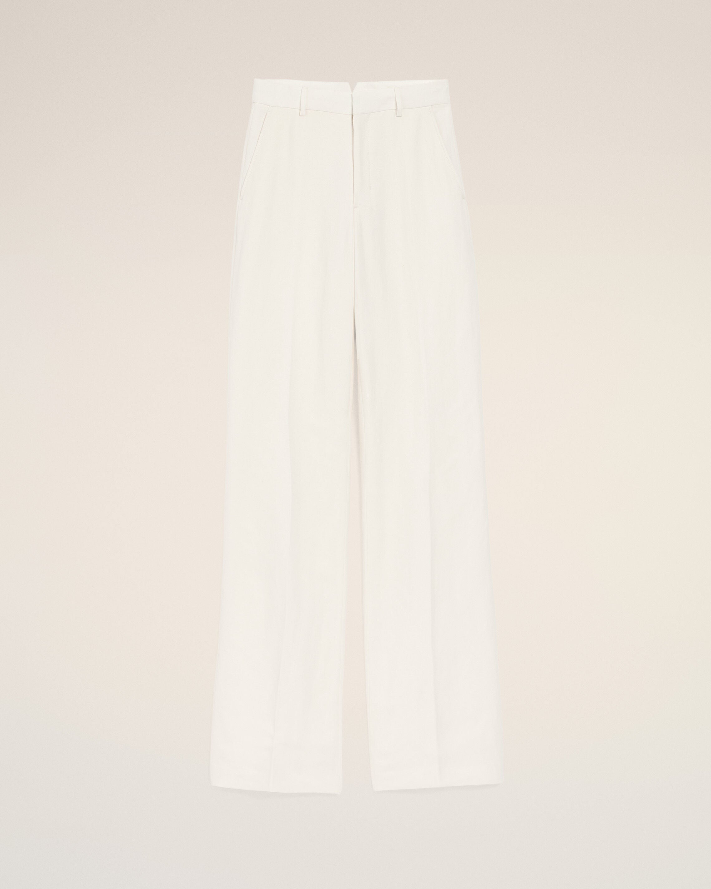 White Blended Linen Low Waist Straight Pant