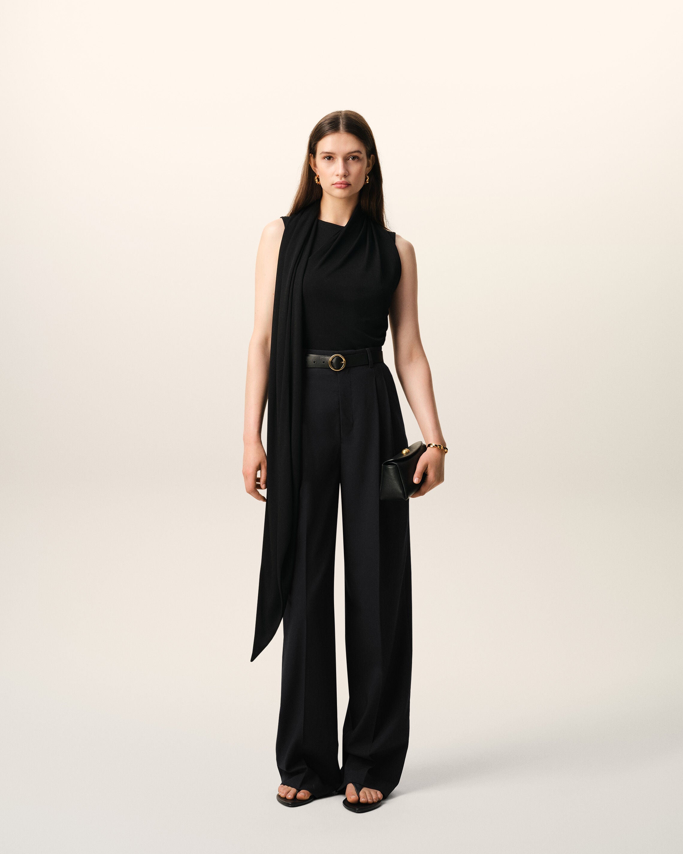 Black New Wool High Waist Wide Trousers