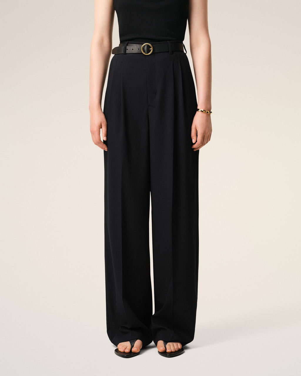 Black New Wool High Waist Wide Trousers
