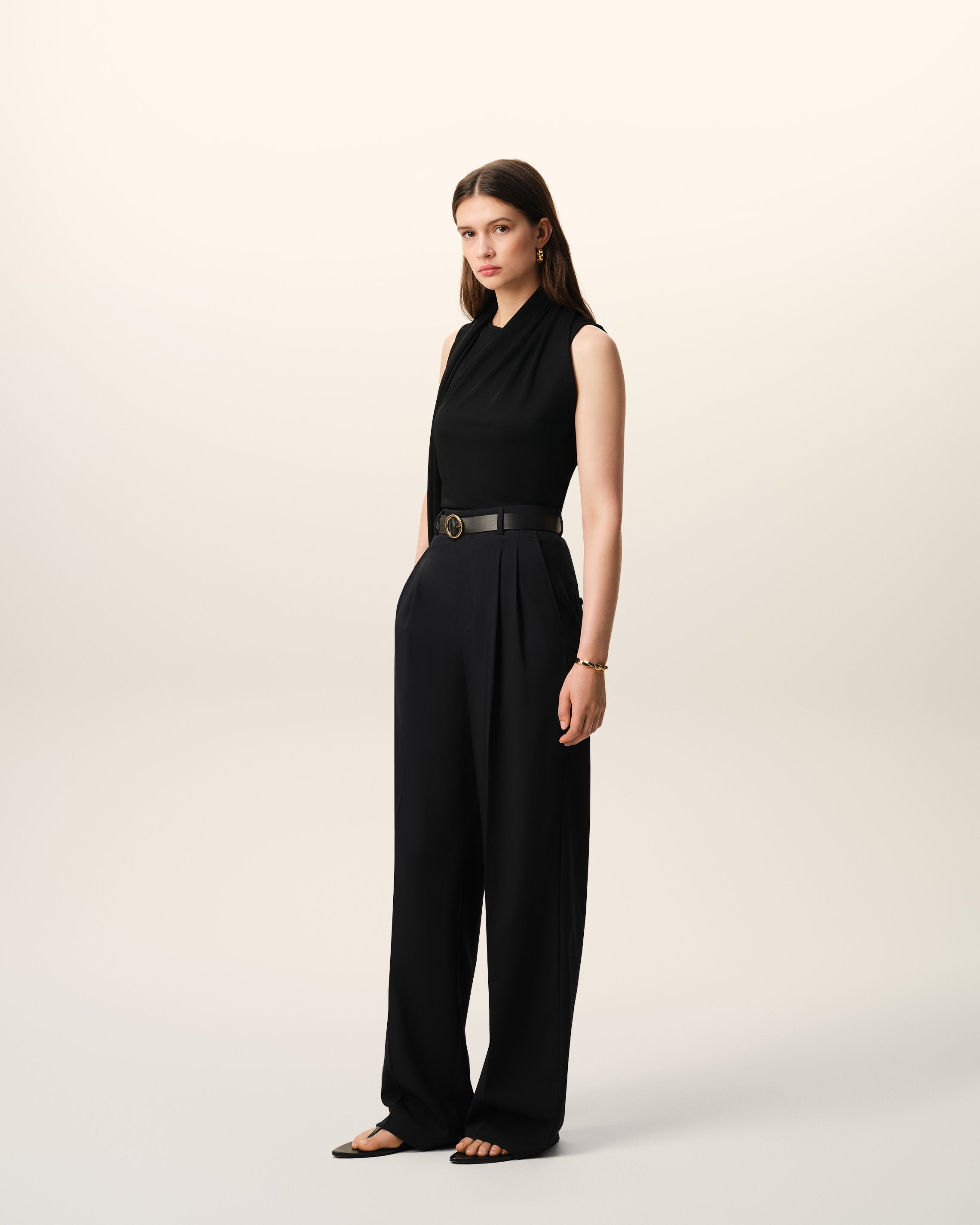 Black New Wool High Waist Wide Trousers