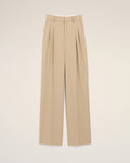 Beige New Wool High Waist Wide Trousers With Two Pleats
