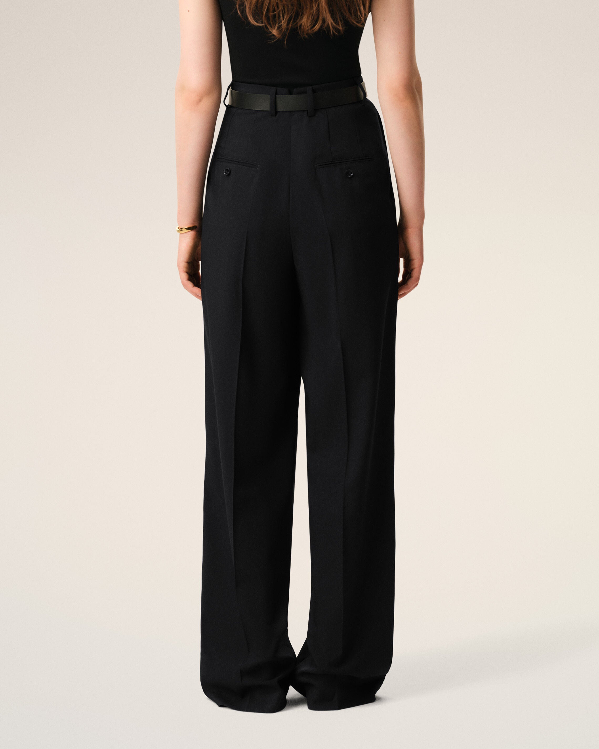 Black New Wool High Waist Wide Trousers