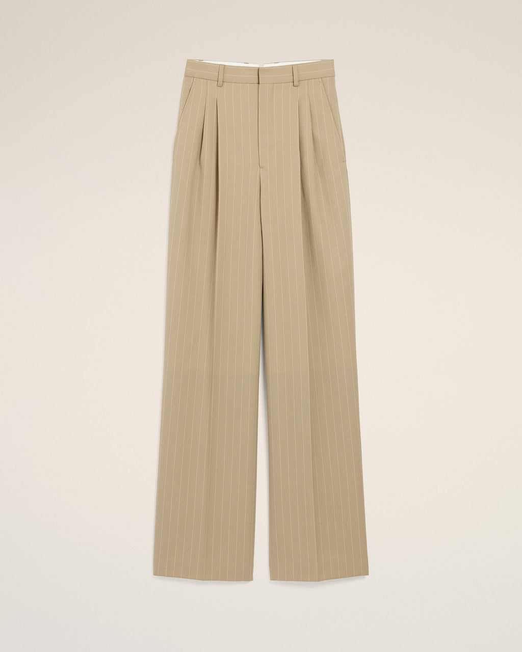Beige New Wool High Waist Wide Trousers