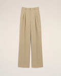 Beige New Wool High Waist Wide Trousers