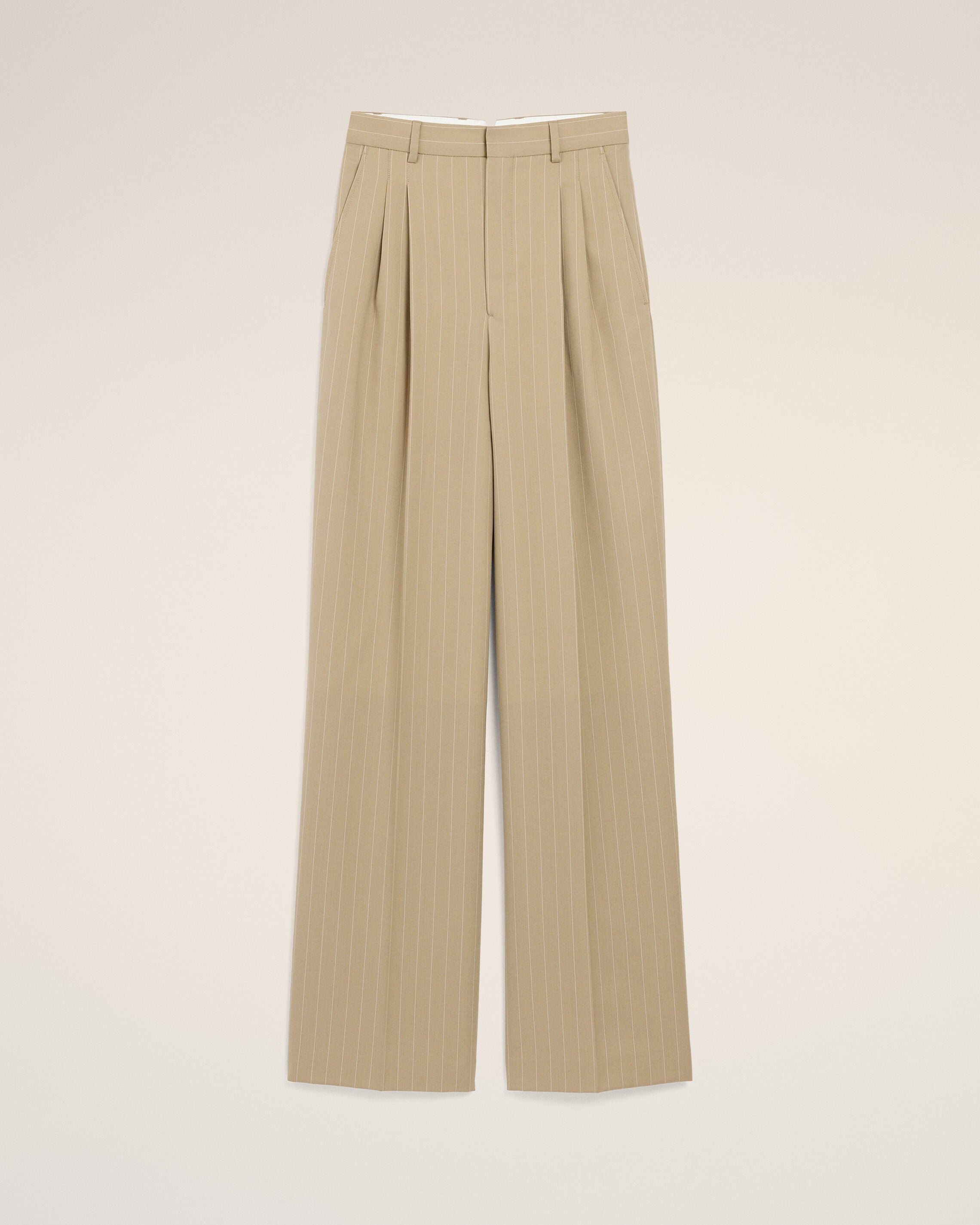 Beige New Wool High Waist Wide Trousers
