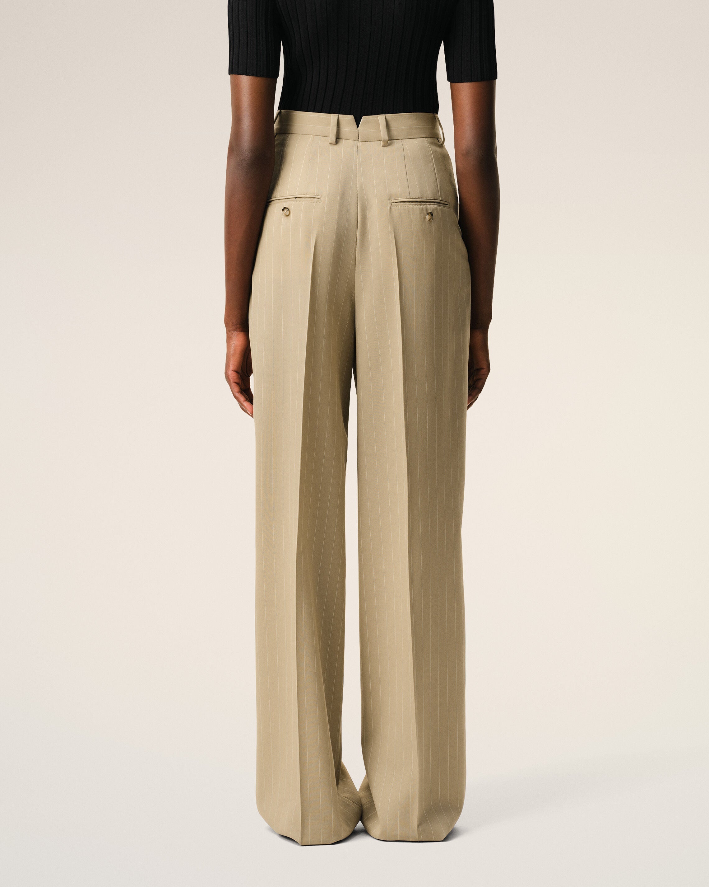 Beige New Wool High Waist Wide Trousers