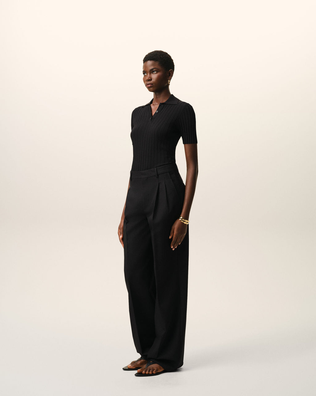 Black New Wool Low Waist Wide Trousers