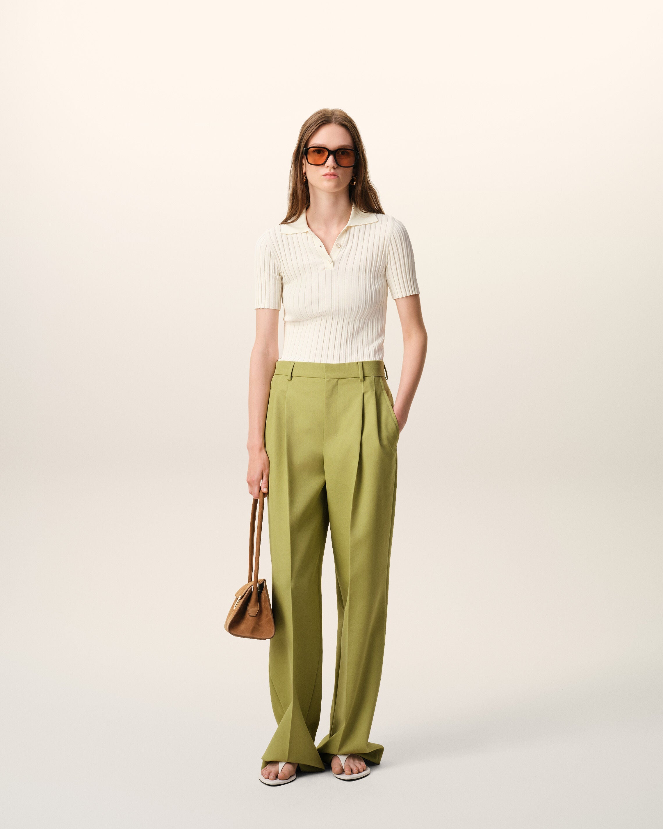 Green New Wool Low Waist Wide Trousers
