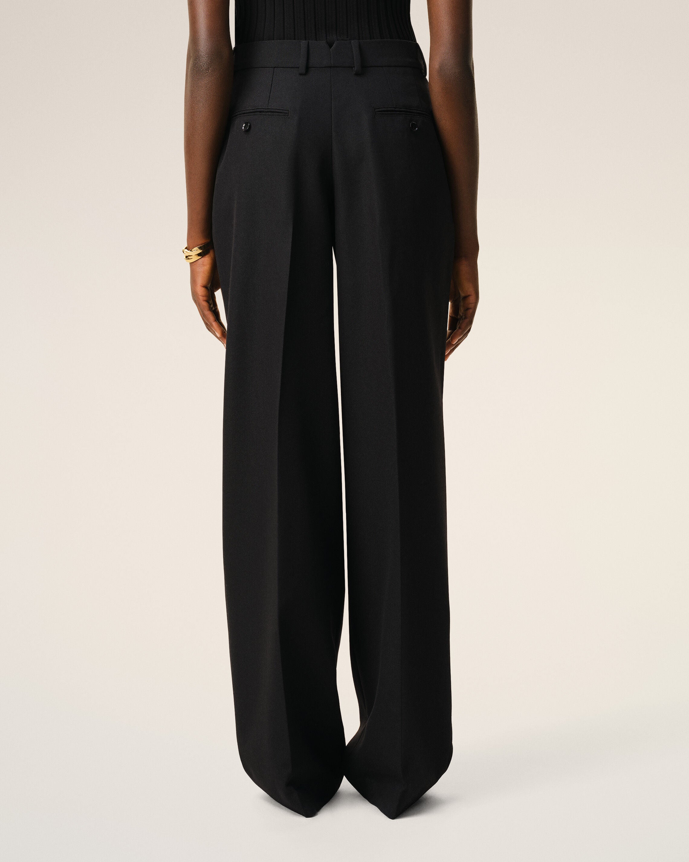 Black New Wool Low Waist Wide Trousers