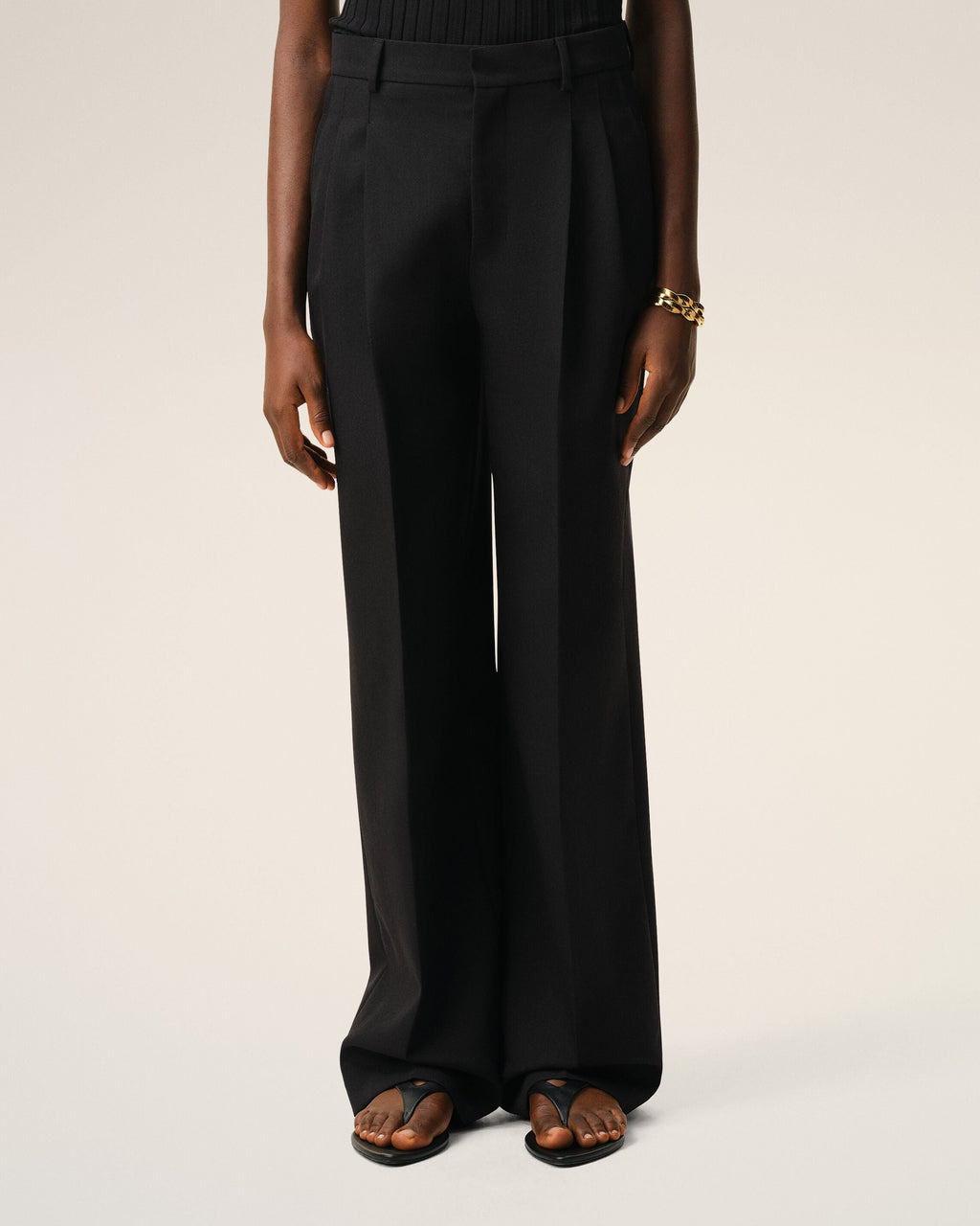 Black New Wool Low Waist Wide Trousers