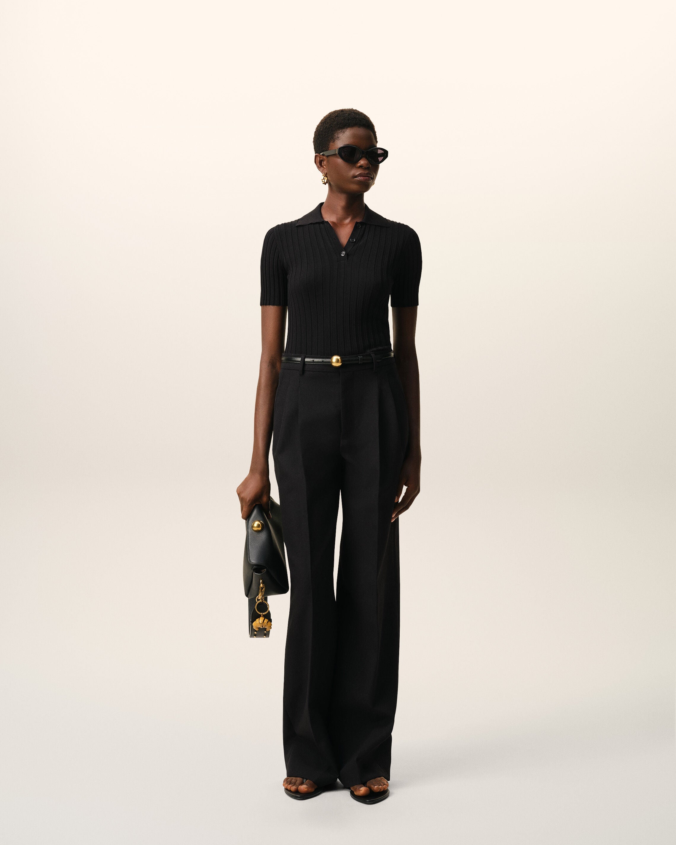Black New Wool Low Waist Wide Trousers