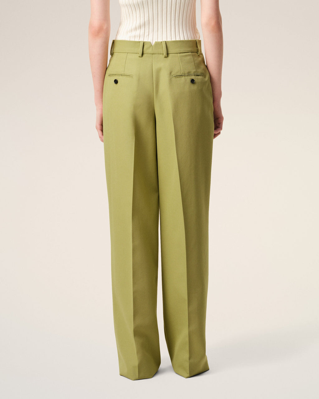 Green New Wool Low Waist Wide Trousers