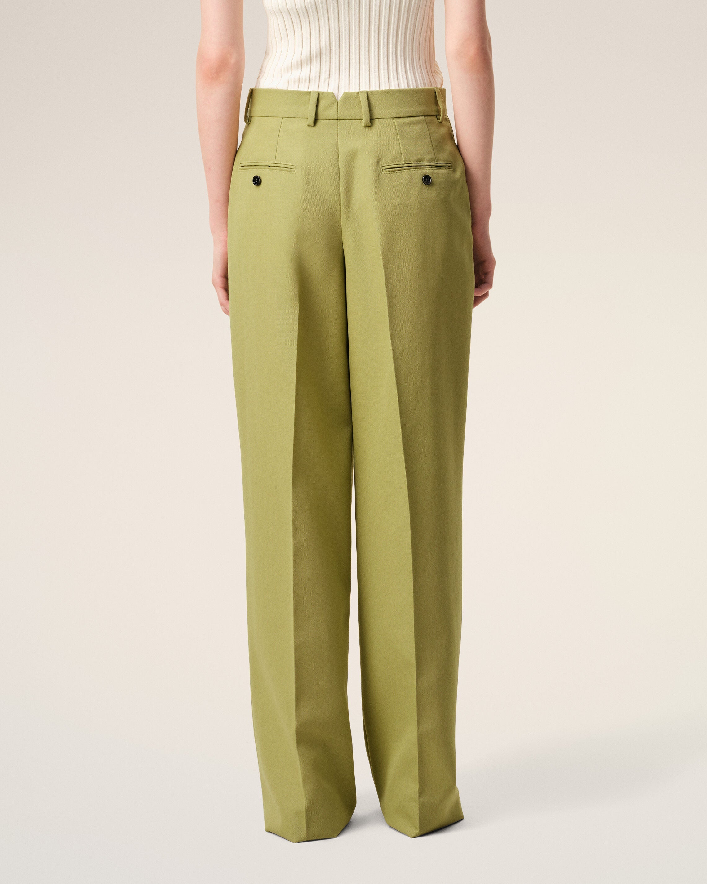 Green New Wool Low Waist Wide Trousers