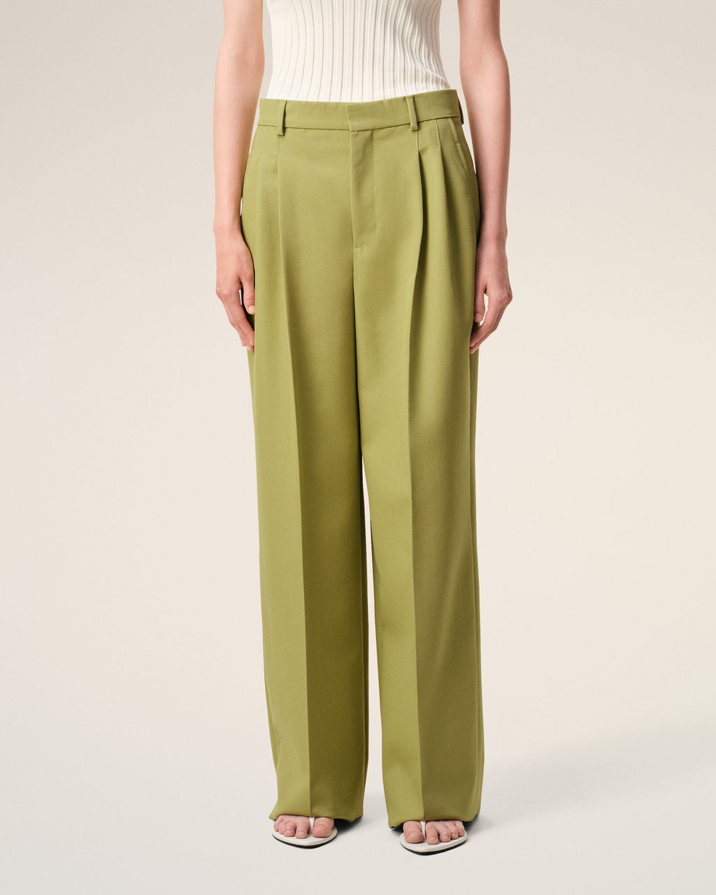 Green New Wool Low Waist Wide Trousers