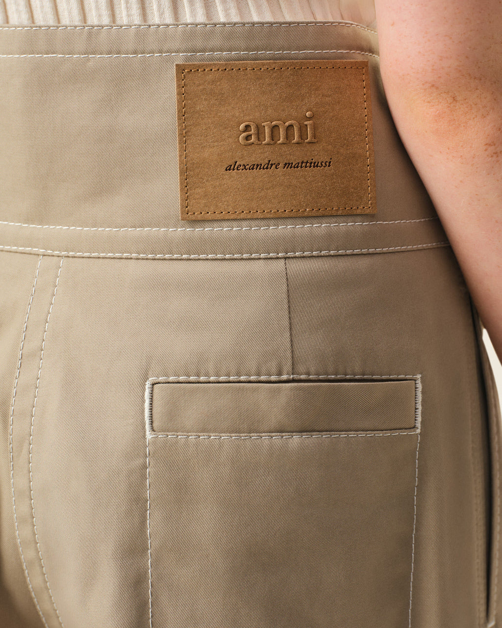Beige Cotton Wrapped Belted Trousers