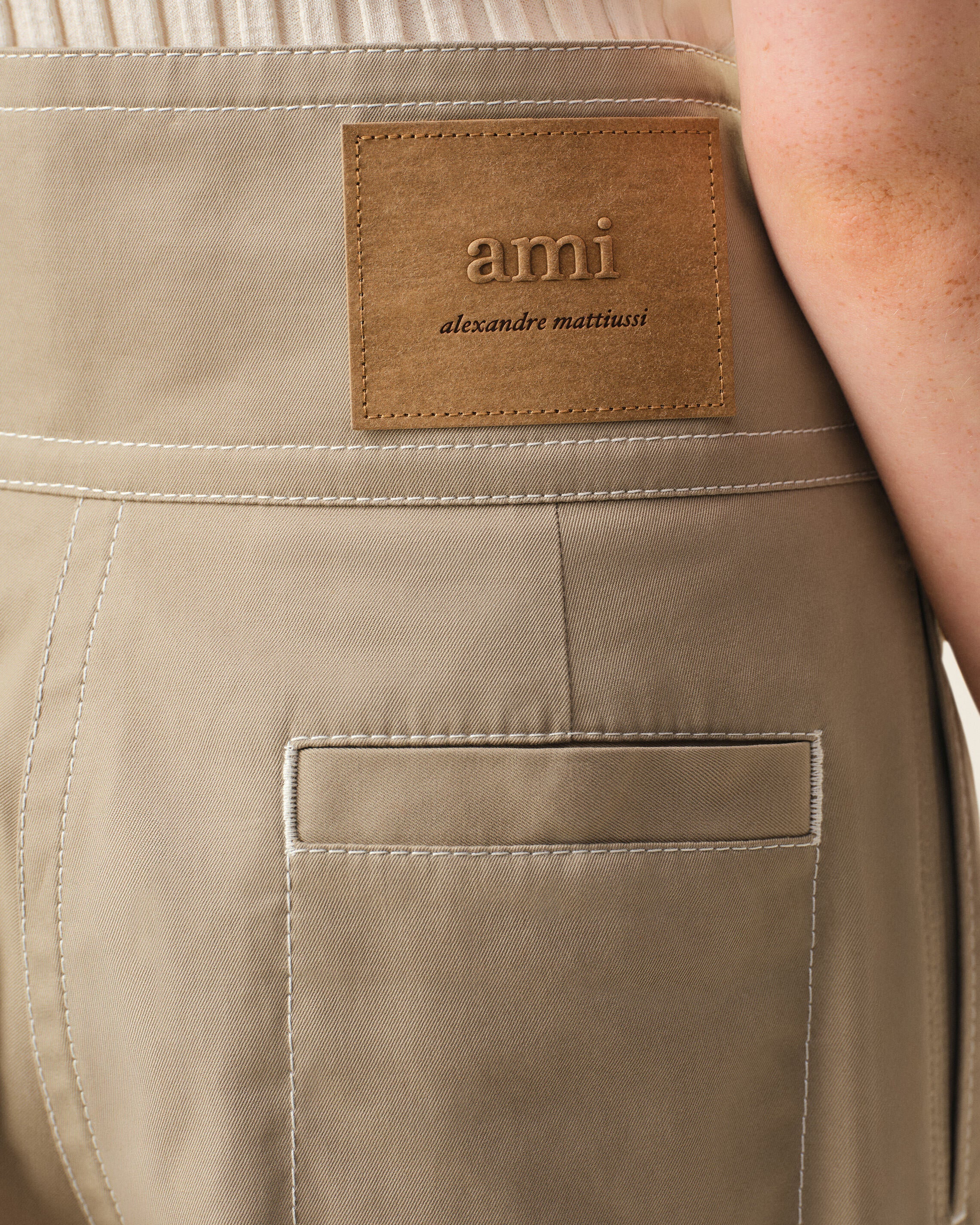 Beige Cotton Wrapped Belted Trousers