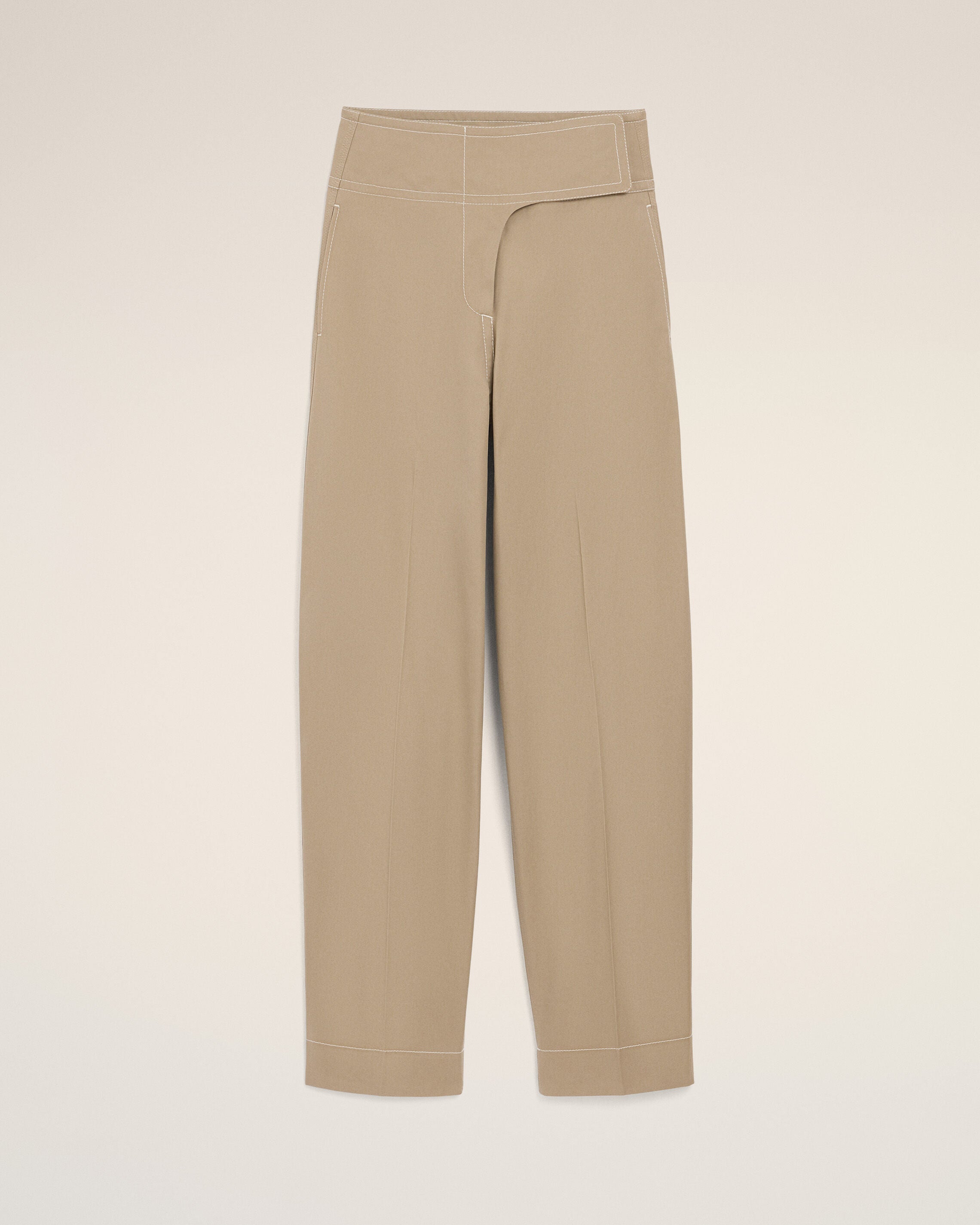 Beige Cotton Wrapped Belted Trousers