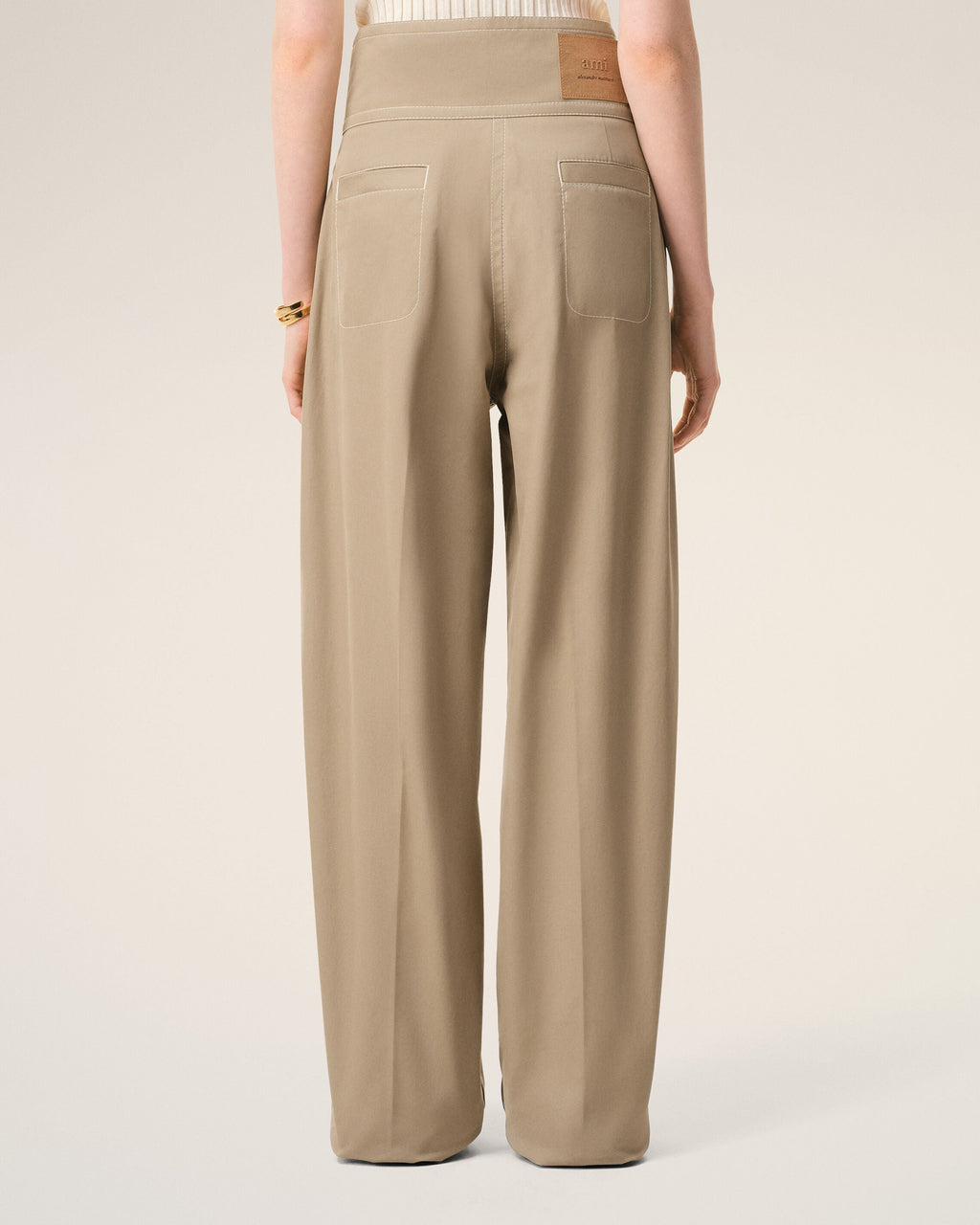 Beige Cotton Wrapped Belted Trousers